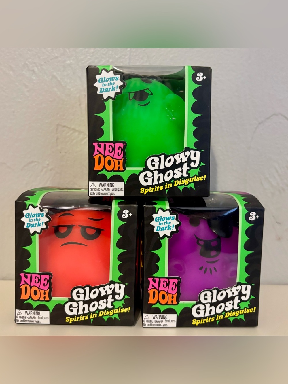 Needoh Schylling Glowy Ghost Halloween Squishy Toys x3